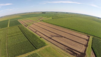 A 30-acre drainage system using Prinsco pipe was designed and installed to feed the bioreactor.  Photo Credit: ISU Northwest Research and Demonstration Farm.